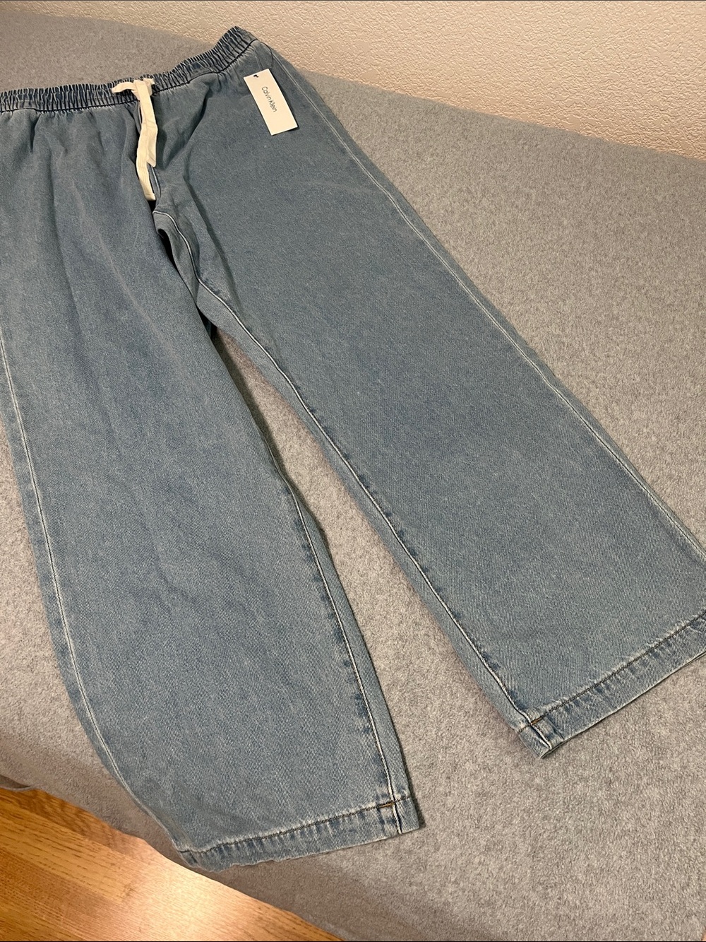 Calvin Klein Pullup Wide Denim Pants Medium Drawstring Boho Lagenlook Coastal